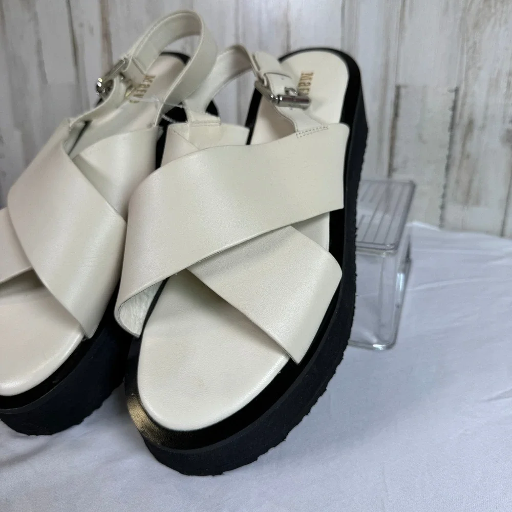 Anthropologie Maeve Cross Strap Chrissy Platform Sandals Cream Slingback 10.5/41